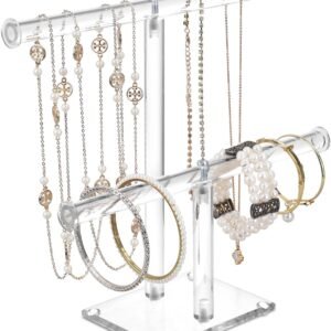 oem/odm mooca deluxe clear acrylic jewelry organizer, 2 tier t-bar bracelet holder, acrylic necklace holder, jewelry holder, jewelry organizer stand, premium quality with enhanced transparency wholesale supplier & factory