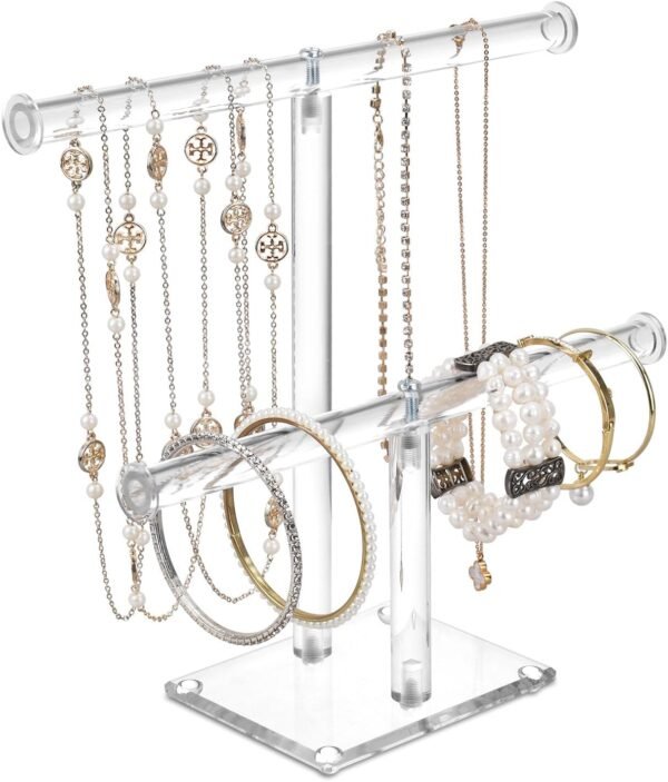 oem/odm mooca deluxe clear acrylic jewelry organizer, 2 tier t-bar bracelet holder, acrylic necklace holder, jewelry holder, jewelry organizer stand, premium quality with enhanced transparency wholesale supplier & factory