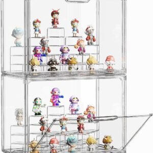 oem/odm joyzan clear display case for pop figures, acrylic storage organizer with magnetic door, dustproof showcase for collectibles with adjustable square modules, large stackable show case 2 pack wholesale supplier & factory