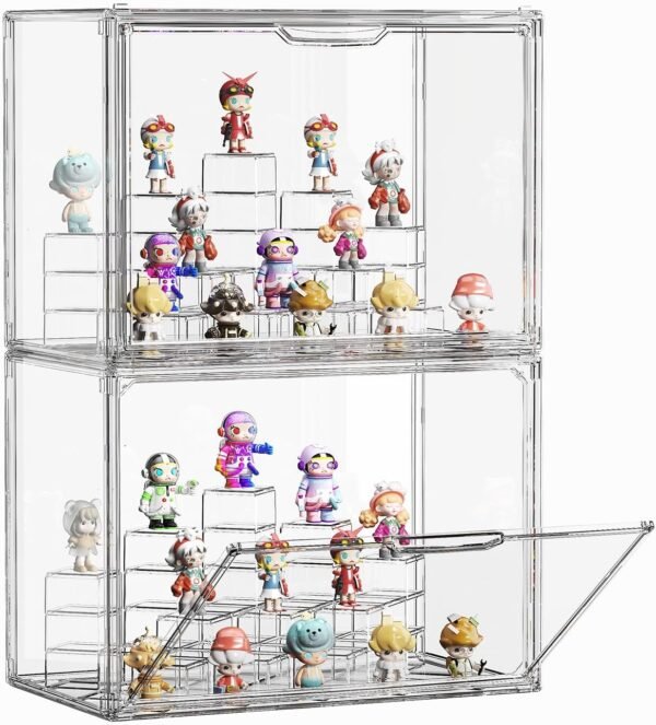 oem/odm joyzan clear display case for pop figures, acrylic storage organizer with magnetic door, dustproof showcase for collectibles with adjustable square modules, large stackable show case 2 pack wholesale supplier & factory