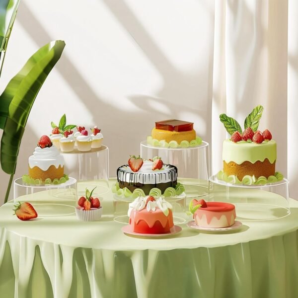 oem/odm 6pcs buffet risers, food risers for buffet, acrylic boxes for display round riser display cases acrylic round display base, clear wholesale supplier & factory