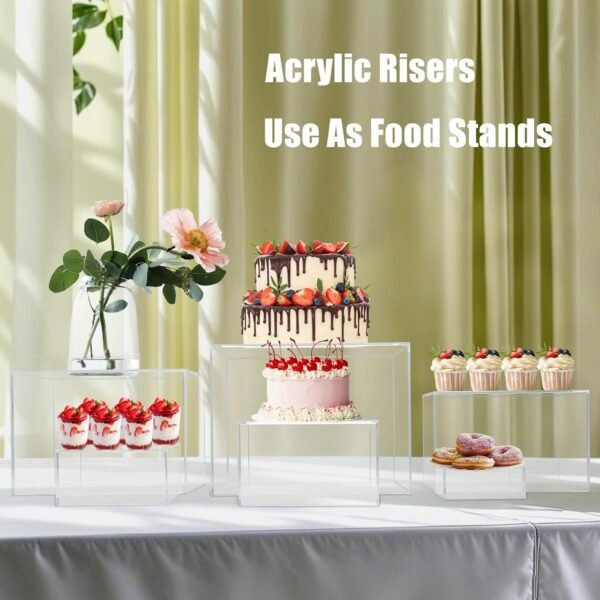 oem/odm cliselda 6pcs clear acrylic boxes for display, acrylic risers display stands cube display boxes with hollow bottoms, buffet risers food risers for buffet table party cupcake candy desser wholesale supplier & factory