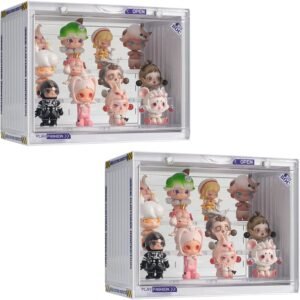 oem/odm clear display case for figures, 3 tier adjustable display stand, acrylic display box with magnetic door, dustproof showcase for collectibles mini funko pop popmart action figures (ivory-2 pack) wholesale supplier & factory