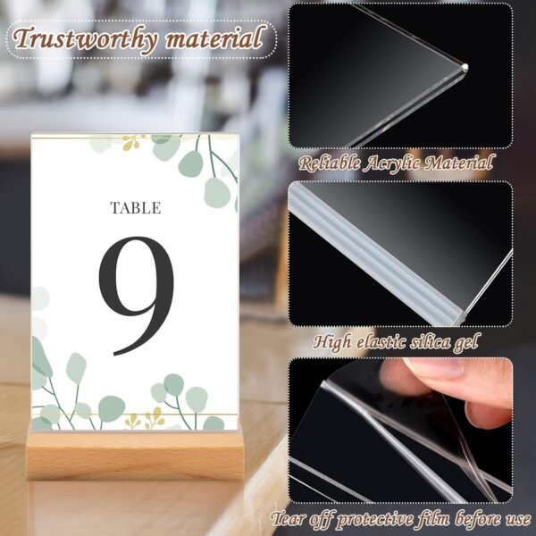 oem/odm vinsot 16 pack clear acrylic sign with wood base t shape sign holder vertical acrylic blank stands desktop display plastic menu frames double sided flyer stand for wedding restaurant party decoration wholesale supplier & factory