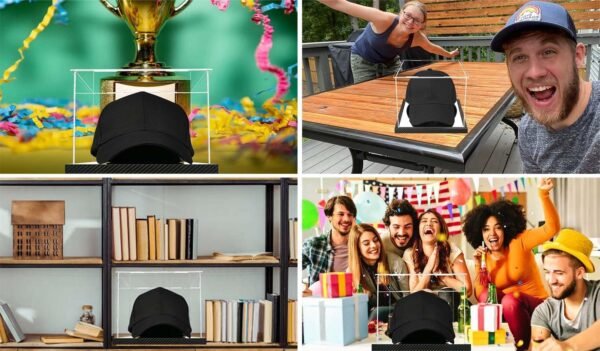 oem/odm clear hat display case acrylic baseball cap holder stand transparent hat storage box dustproof square uv protection cabinet with carbon fiber skin base and removable mirror base wholesale supplier & factory