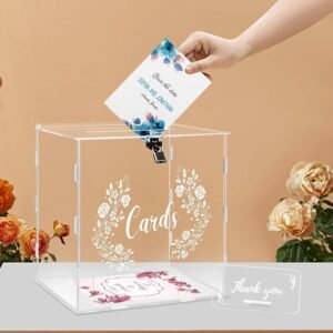 oem/odm dezzer acrylic wedding card box with sign, large clear acrylic card box with lock for wedding reception anniversary shower birthday party events decorations wholesale supplier & factory
