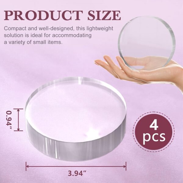 oem/odm acrylic base stand 4 pieces acrylic blocks for display 4 x 4 x 1 inch clear polished block round cube riser display pedestal stands for jewelry perfume ring collection props cake wholesale supplier & factory