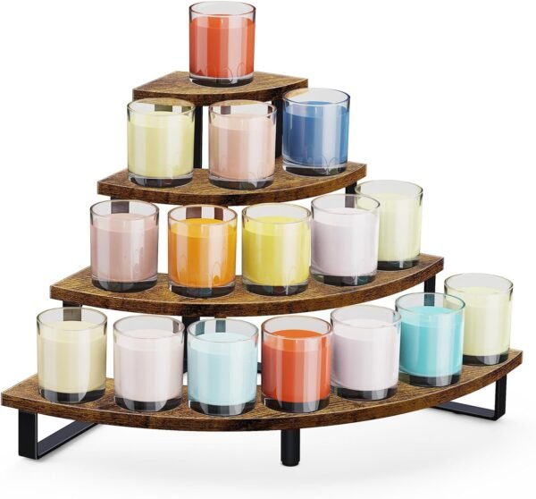 oem/odm eliteroo tiered display stand, wooden display risers, 4 tier display shelf for vendors retail craft show market, table top display rack for cupcakes perfume figures candles makeup, curved corner wholesale supplier & factory