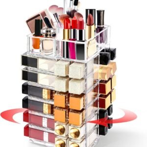 oem/odm acrylic lipstick tower holder, 360 degree rotating makeup cosmetic lipsticks organizer with 53 slots, spinning lipgloss storage display stand holder wholesale supplier & factory