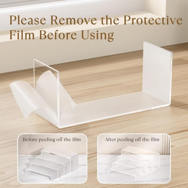 oem/odm maxgear 8 pcs 2 sets acrylic display risers, 8",8",9",9", 4 tier clear plastic rectangle display stand shelf for figures, desserts, perfume, cupcakes, strong support riser for retail, jewelry, shoes wholesale supplier & factory