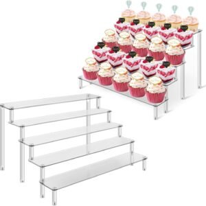 oem/odm 2pcs acrylic risers display stand for action figures, 5 tier clear display collectibles dessert holder, durable showcase display shelf for toys jewels figurines cosmetics decoration and organizer wholesale supplier & factory
