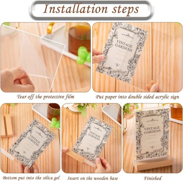 oem/odm vinsot 16 pack clear acrylic sign with wood base t shape sign holder vertical acrylic blank stands desktop display plastic menu frames double sided flyer stand for wedding restaurant party decoration wholesale supplier & factory