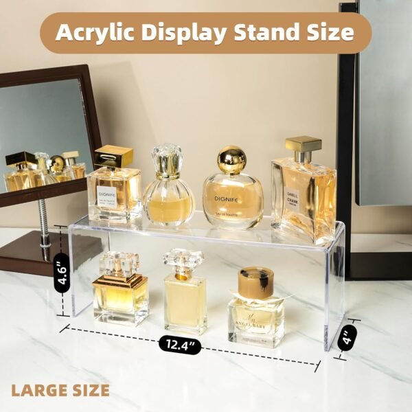 oem/odm 4 pack large acrylic risers display stands, perfume organizer stand, clear acrylic shelf for show decor display, toys, cupcake and more(12.4 x 4 x 4.6 inches) wholesale supplier & factory
