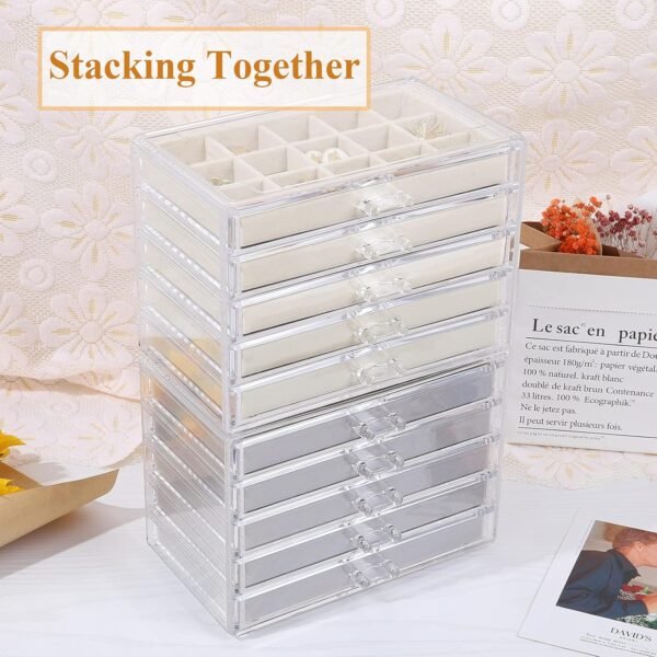 oem/odm misaya earring jewelry organizer with 5 drawers, birthday present, clear acrylic jewelry box for women, velvet earring display holder for earrings ring bracelet necklace, gray wholesale supplier & factory