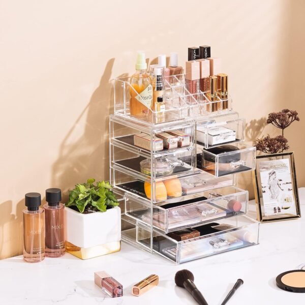 oem/odm sorbus clear cosmetic makeup organizer - make up & jewelry storage, case & display - spacious design - great holder for dresser, bathroom, vanity & countertop (3 large, 4 small drawers) wholesale supplier & factory