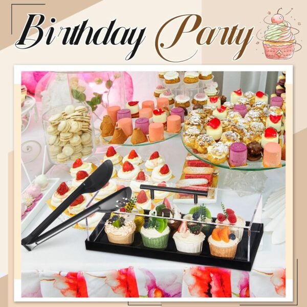 oem/odm 2 pcs acrylic bakery pastry display case with 9'' serving tong 14"x6"x4" rectangular clear acrylic serving tray dessert cake tray with lid for party banquets wholesale supplier & factory