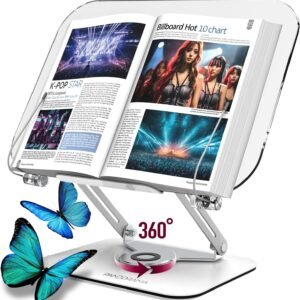 oem/odm acrylic book stand with 360° rotating body, foldable book holder, recipe and laptop, support up to 8.8 lb, clear stylish ergonomic design wholesale supplier & factory