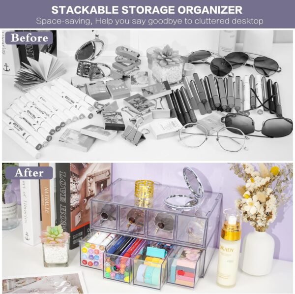 oem/odm desk organizer with 12 drawers, fodiens 3 packs stackable desktop storage box with removable drawer, clear sunglasses organizer display case for stationery marker pens eyeglasses office supply wholesale supplier & factory