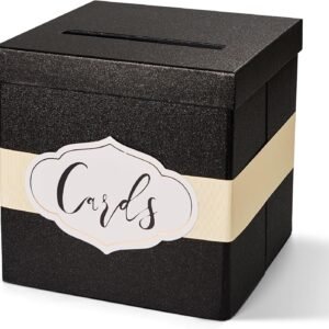 oem/odm black glitter gift card box for reception, large 10'' with ribbon, personalized card labels, wedding, christmas, birthday, graduation, bridal baby shower money box party supply decor wholesale supplier & factory