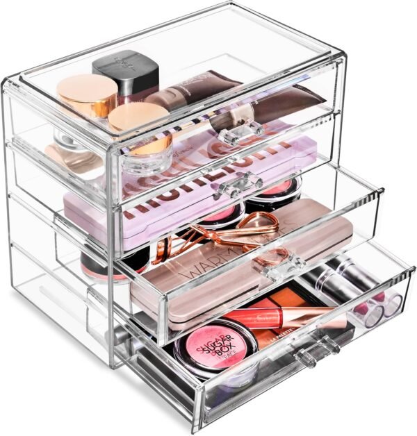 oem/odm sorbus makeup organizer - 4 drawer acrylic make up organizers and storage for cosmetics, jewelry, beauty supplies, clear makeup organizer for vanity, girl's room, college dorm, counter, bathroom-sinks wholesale supplier & factory