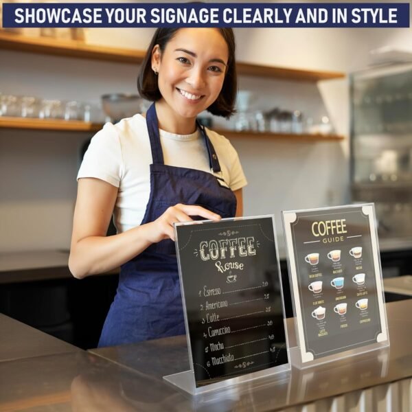 oem/odm slant back acrylic sign holder 8.5 x 11 inches, portrait ad frame and flyer display stand. menu holder and table sign display for home, office, store, or restaurant use. acrylic stands for tabletop (3 pack) wholesale supplier & factory