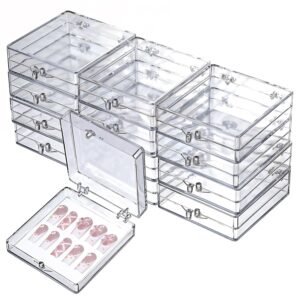 oem/odm 12pcs press on nail storage box, 2.5x2.4 inch / 6.5x6.1cm clear empty plastic nail tips storage box with acrylic nail display sticks, nail glue double sided tape for press on false nail wholesale supplier & factory