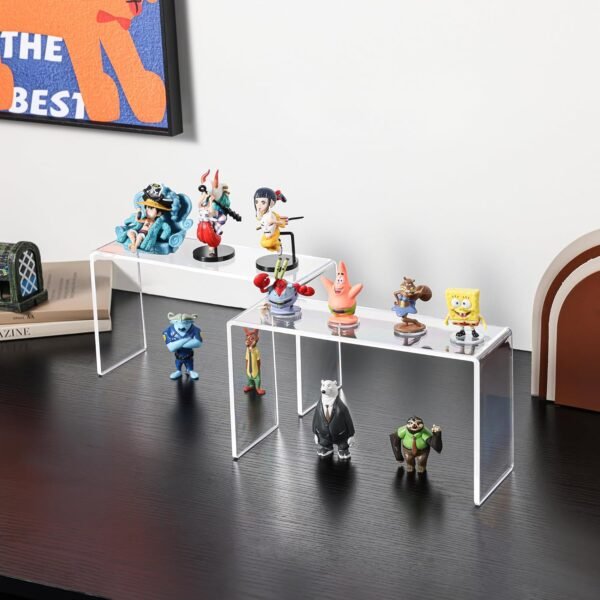 oem/odm 4 pack acrylic risers display stands, display stands for collectibles, clear acrylic shelf for show decor display, toys, cupcake (9.2 x 3 x 5 inches) wholesale supplier & factory