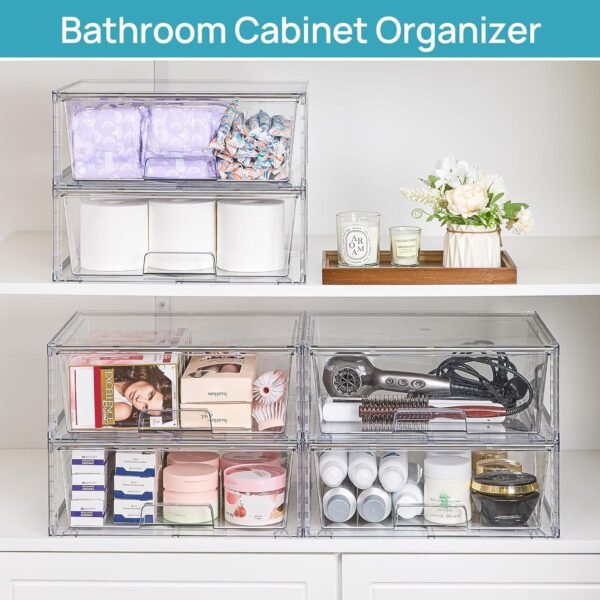 oem/odm vtopmart 2 pack large stackable storage drawers,easily assemble clear acrylic bathroom closet undersink organizers,plastic storage bins for cabinet,kitchen pantry,medicine organization wholesale supplier & factory