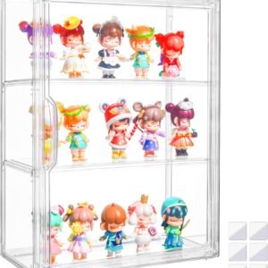 oem/odm attelite acrylic display cases for collectibles,3 layer clear display case with magnetic door,desktop clear showcase with 2 adjustable divider storage box for action figure wholesale supplier & factory