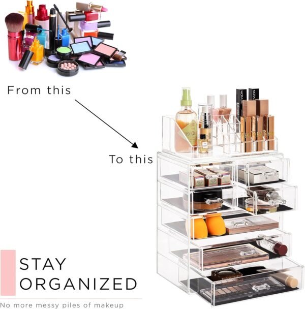 oem/odm sorbus clear cosmetic makeup organizer - make up & jewelry storage, case & display - spacious design - great holder for dresser, bathroom, vanity & countertop (3 large, 4 small drawers) wholesale supplier & factory