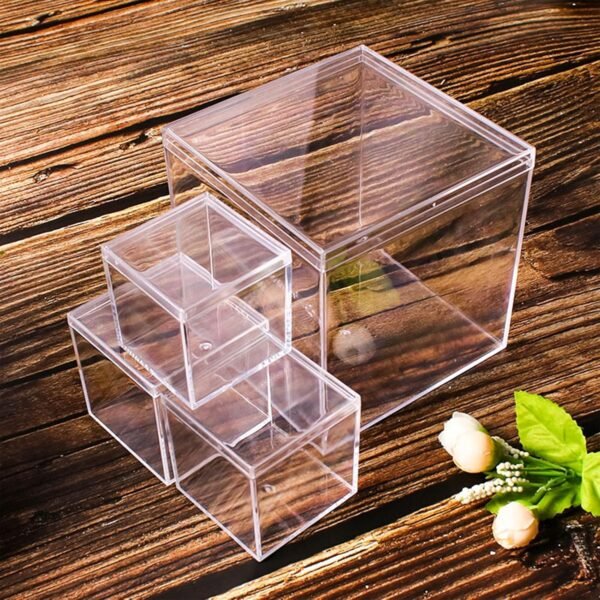 oem/odm 4.7/4/3.3/3/2.5 inch clear acrylic box with lid, jewelry display box, plastic square cube decorative storage boxes for candy pill and tiny jewelry, artwork display wholesale supplier & factory