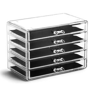 oem/odm bino the manhattan series acrylic makeup drawer organizer- 5 drawers | clear beauty organizers and storage| cosmetic & makeup drawer| home organization| jewelry & vanity accessories drawers wholesale supplier & factory