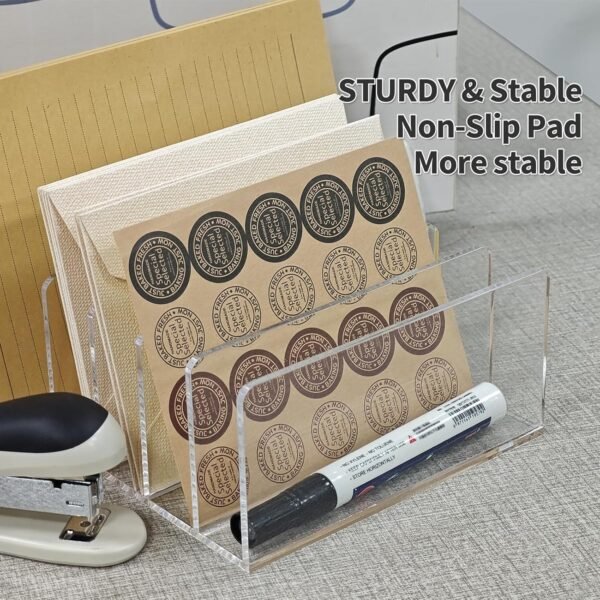 oem/odm acrylic desk file organizer holder, clear acrylic upright file sorter document magazine storage organization letter folder racks for notebook,home, office & classroom,5 compartments wholesale supplier & factory