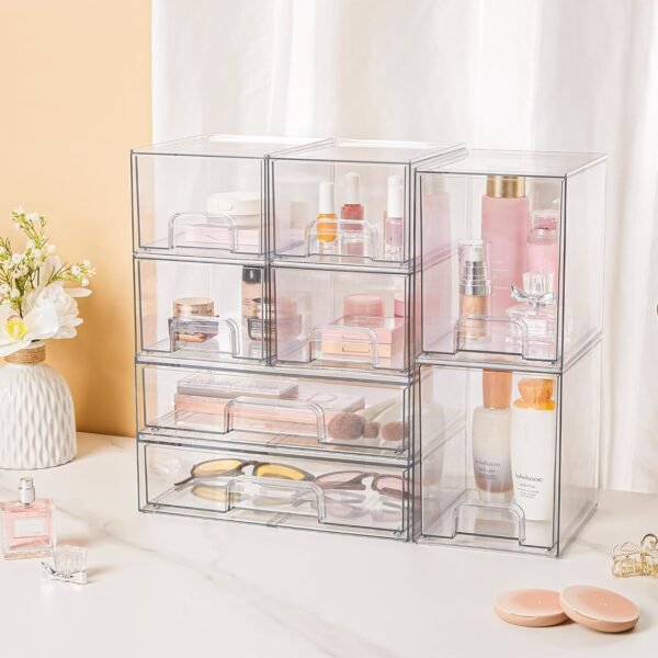 oem/odm vtopmart stackable storage drawers set of 3,clear plastic organizer bins for makeup, cosmetics, beauty supplies,ideal for vanity, bathroom,cabinet,pantry organization wholesale supplier & factory