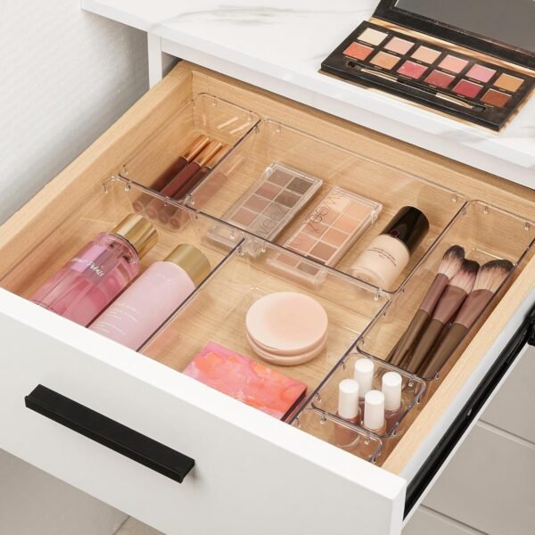 oem/odm vtopmart 10 pcs makeup drawer organizer bins set, 4 size plastic makeup and vanity organizer trays, clear acrylic vanity storage containers for cosmetics, toiletries, jewelry, gadgets, office supply wholesale supplier & factory