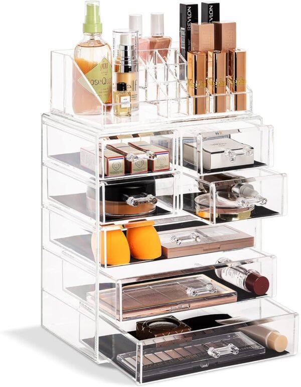 oem/odm sorbus clear cosmetic makeup organizer - make up & jewelry storage, case & display - spacious design - great holder for dresser, bathroom, vanity & countertop (3 large, 4 small drawers) wholesale supplier & factory