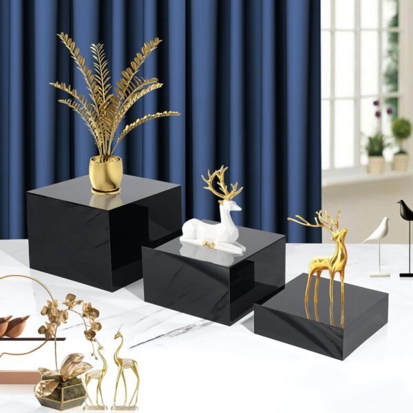 oem/odm 3 pcs black acrylic cube display nesting risers with hollow bottoms, 8", 7", 6" sizes food buffet riser acrylic cube box, acrylic food display risers stand shelf for catering dessert collectibles jewelry figures party (black) wholesale supplier & factory
