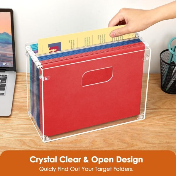 oem/odm maxgear hanging file organizer box, acrylic filing folder organizer for letter size, portable desktop box with handles, clear file crate storage boxes for office home wholesale supplier & factory