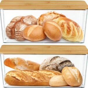 oem/odm 2 pcs clear bread box with bamboo board lid for kitchen countertop, bread storage container for homemade bread wholesale supplier & factory