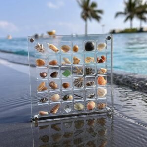 oem/odm acrylic magnetic seashell display box, clear shell organizers and storage, small craft organizers container for bead nail earrings ring jewelry plant insect specimens (round, 64 grids) wholesale supplier & factory