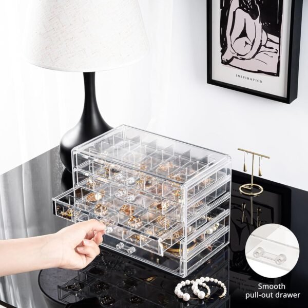 oem/odm procase acrylic earrings holder organizer box, large clear earring jewelry storage organizer box transparent stackable drawers jewelry display for earrings necklace bracelets rings - 5 layers wholesale supplier & factory