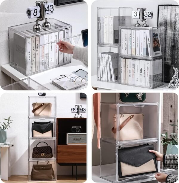 oem/odm clear stackable plastic storage bins with magnetic lid, dustproof book & cosmetic display cases, large figures collectibles showcase, shoe box, protection organizer (transparent, l-1 pack) wholesale supplier & factory