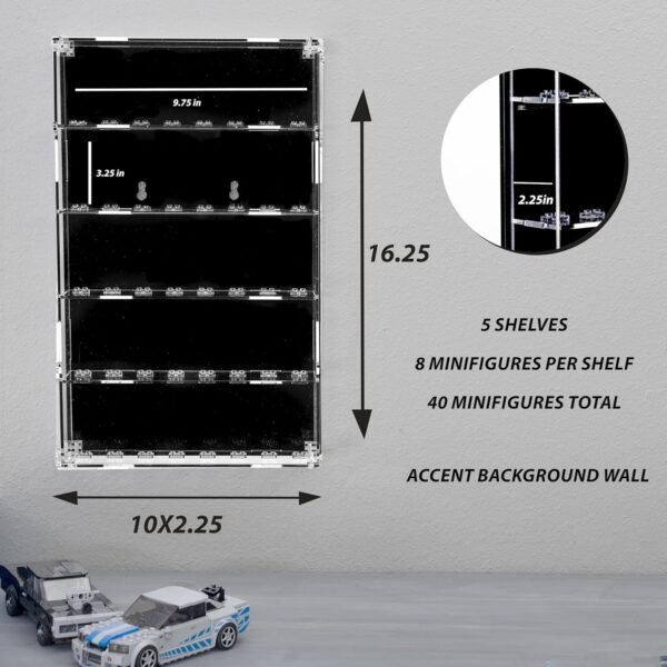 oem/odm acrylic minifigure display case - wall mount mini figure storage shelves with black background - holds 40 tall minifigs - clear shelf box for large minifigures - stands & extra accessories wholesale supplier & factory