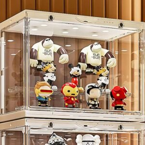 oem/odm acrylic display case - led-lit, 3 layer adjustable clear figure display case with magnetic door, stackable display stand box for collectibles action figures wholesale supplier & factory