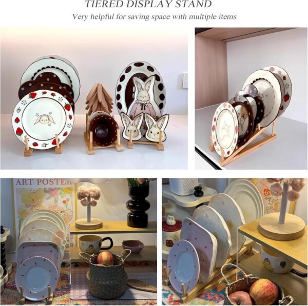 oem/odm 2 pack plate stands for display,wooden plate holders for displaying,5-tier craft show display stands for tabletop book, artwork, photo, record, magazine and platter wholesale supplier & factory