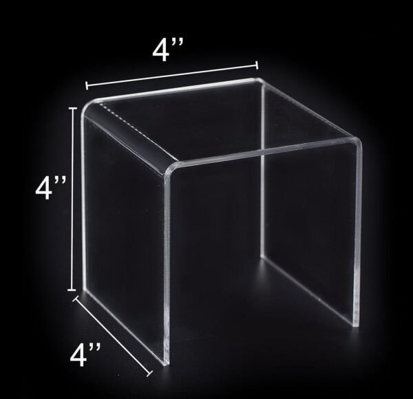 oem/odm jusalpha® 8 pc 4'' clear acrylic risers, acrylic display risers shelf showcase fixtures for jewelry, display stand for amiibo funko pop figures, cupcakes, food display, cabinet- lot of 8 (4x4x4 inches) wholesale supplier & factory