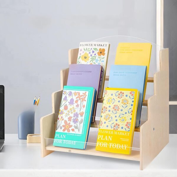 oem/odm greeting card display stand , acrylic sticker display holder for vendors, counter retail display rack , 4-tiered wooden/acrylic display stand for postcard /brochure/photos/picture wholesale supplier & factory