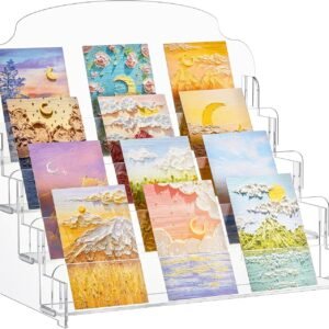 oem/odm clear acrylic greeting card display stand portable sticker display stand card display rack holder postcard organizer for retail counter desk stamp mail photo storage(12''x10''x14'',4 tier) wholesale supplier & factory