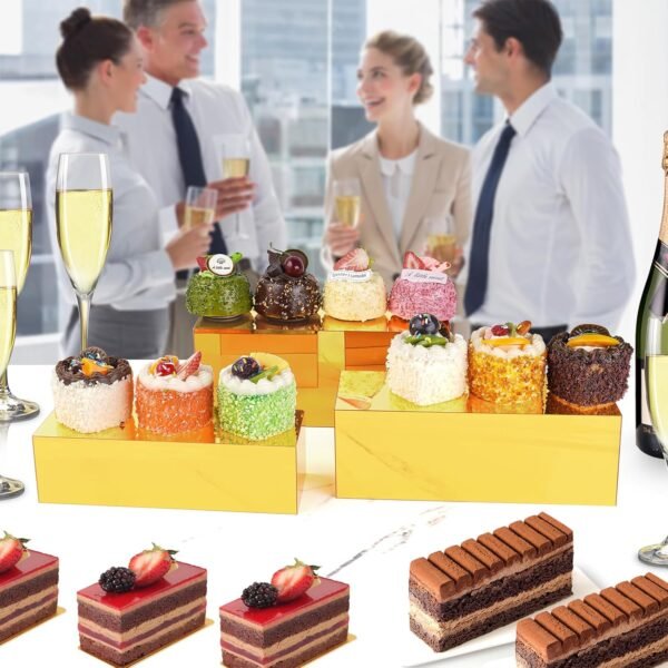 oem/odm acrylic food display risers, gold risers boxes 3pcs rectangular buffet risers display stand shelf for catering dessert buffet table, parties, weddings, collectibles shoes display (3pcs) wholesale supplier & factory