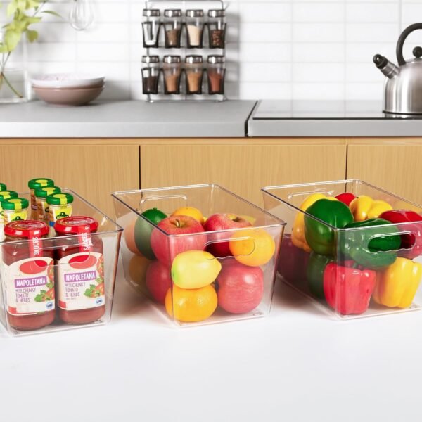oem/odm yihong 6 pack clear pantry organizer bins, plastic containers with handle for kitchen,freezer,cabinet,closet,bathroom under sink storage wholesale supplier & factory